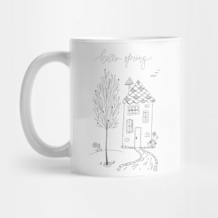 Hello Spring Ink Sketch Drawing Mug